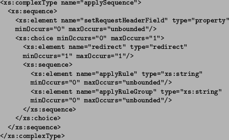 \begin{figure}
\begin{small}
\begin{verbatim}
<xs:complexType name=''applyS...
... </xs:sequence>
</xs:complexType>\end{verbatim}
\end{small}
\end{figure}