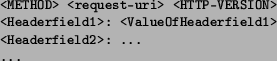 \begin{figure}
\begin{small}
\begin{verbatim}
<METHOD> <request-uri> <HTTP-V...
...field1>
<Headerfield2>: ...
...\end{verbatim}
\end{small}
\end{figure}